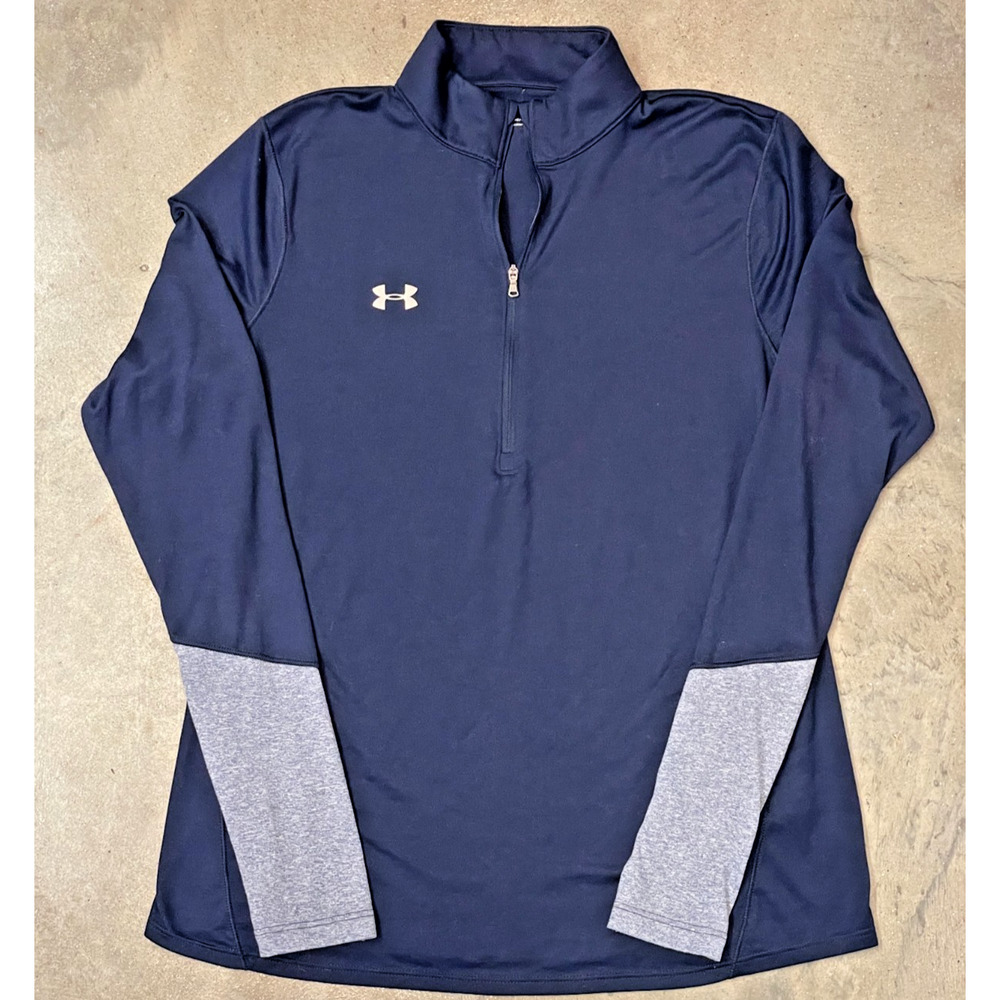 Under Armour Navy Blue Grey HeatGear Athletic Jacket Mens Large 1/4 Zip Summer